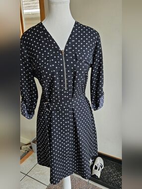 Express Black Diamond-Print Midi Dress with Belt